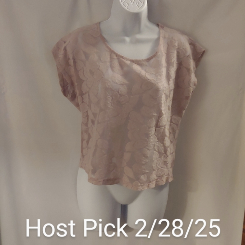 HP Women's Forever 21 Light Pink Sheer Lace Shirt, M